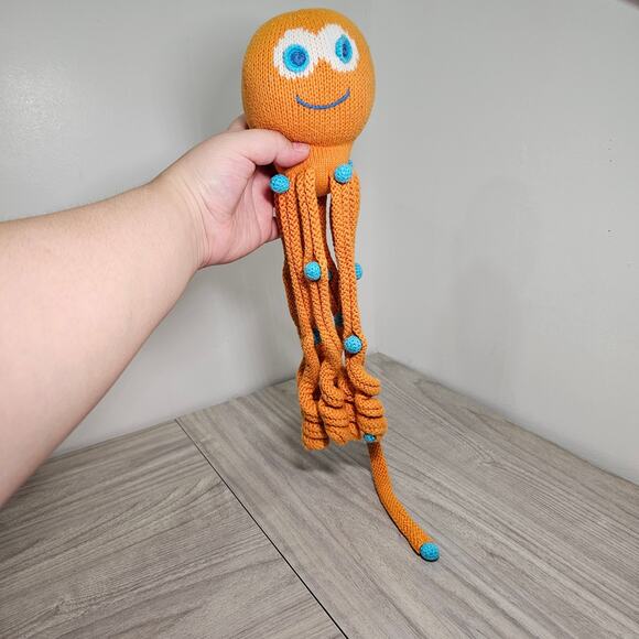 Hanna Andersson Knit Orange Octopus Plush Stuffed Toy Blue Kids Play Ocean Sea - Picture 3 of 6